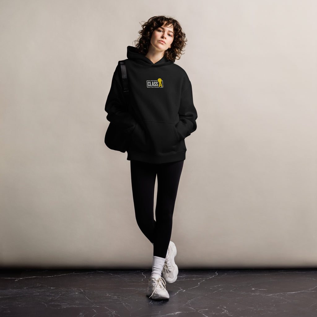 Class A Unisex Oversized Fleece Hoodie in black – front – E E McMace