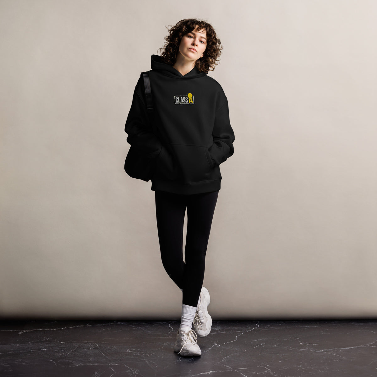 Class A Unisex Oversized Fleece Hoodie in black – front – E E McMace