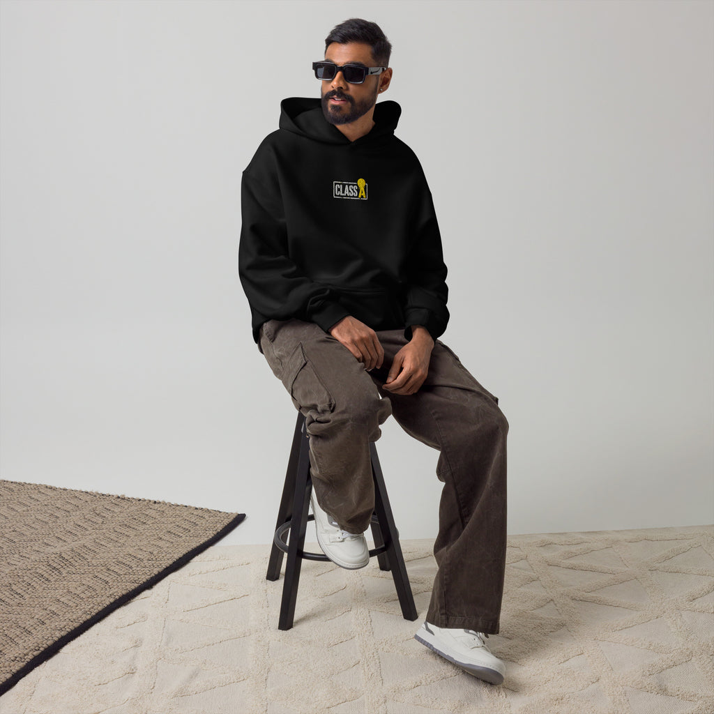 Class A Unisex Oversized Fleece Hoodie in black – front – E E McMace