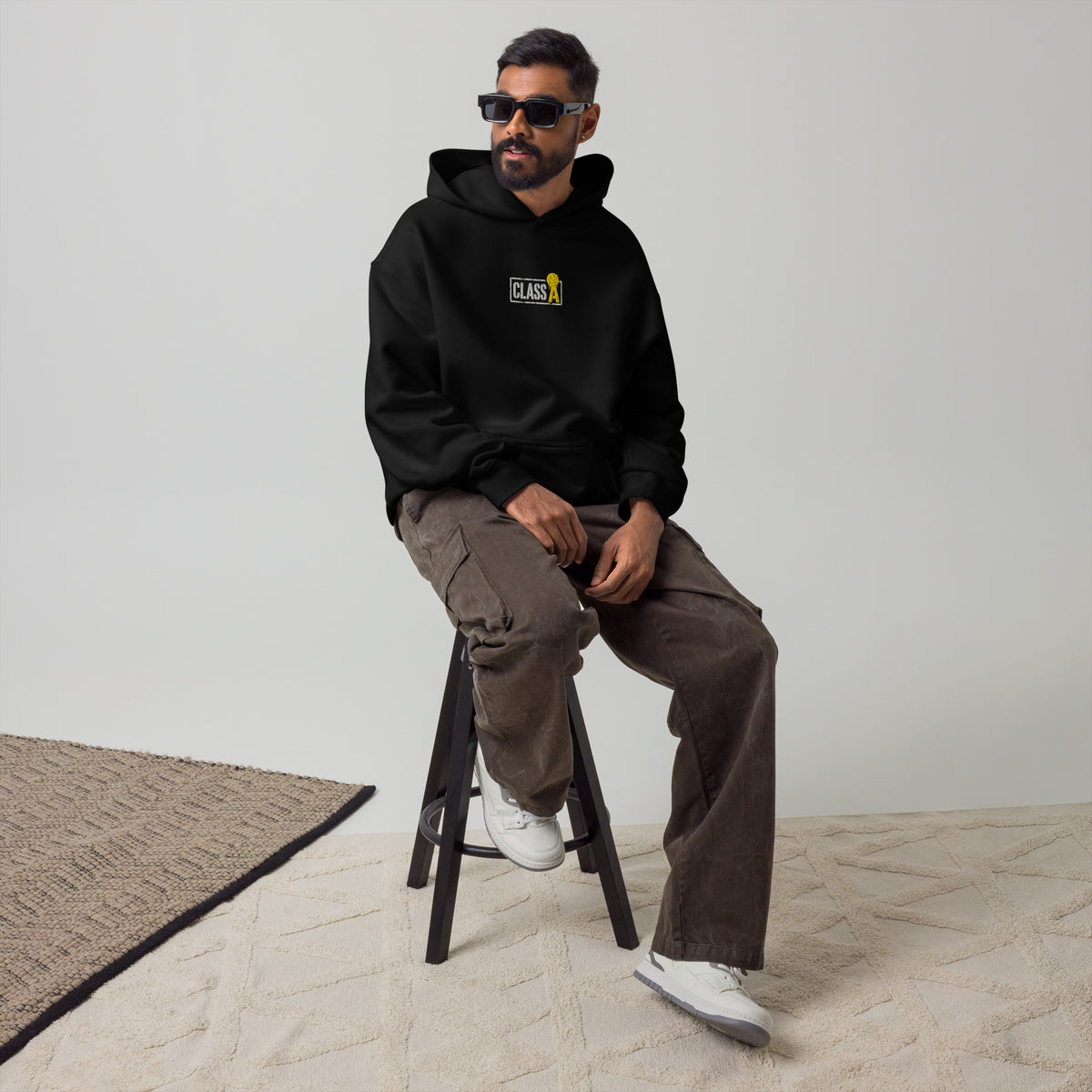 Class A Unisex Oversized Fleece Hoodie in black – front – E E McMace
