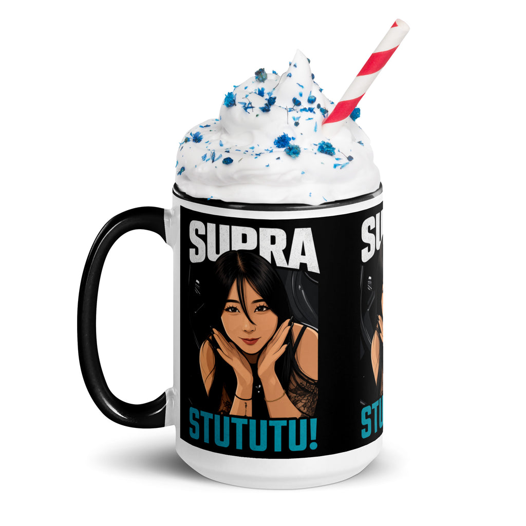15oz Japanese supercar mug topped with whipped cream, handle left