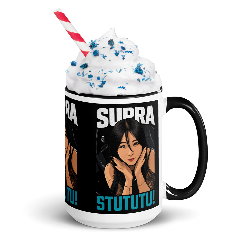 15oz Japanese supercar mug topped with whipped cream, handle right
