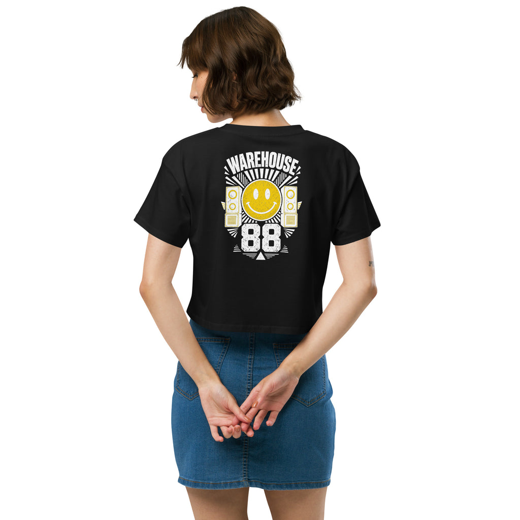 House Smiley Women’s Crop Top in black – back – E E McMace