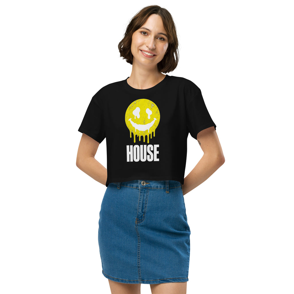 House Smiley Women’s Crop Top in black – front – E E McMace
