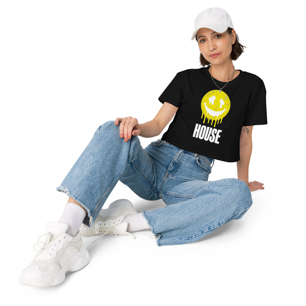 House Smiley Women’s Crop Top in black – front – E E McMace