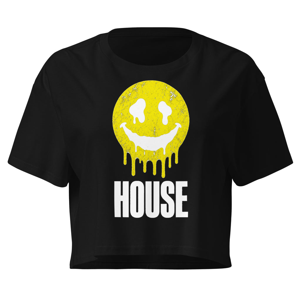 House Smiley Women’s Crop Top in black – front – E E McMace
