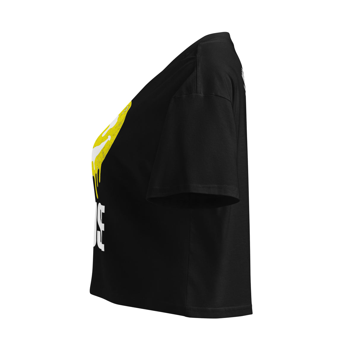House Smiley Women’s Crop Top in black – left side – E E McMace