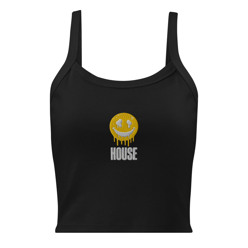Black micro-rib tank top with house music print – front
