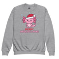 Merry Axolotl-Mas Kids Christmas Sweatshirt in Sport Grey, front view – E E McMace Christmas 2026